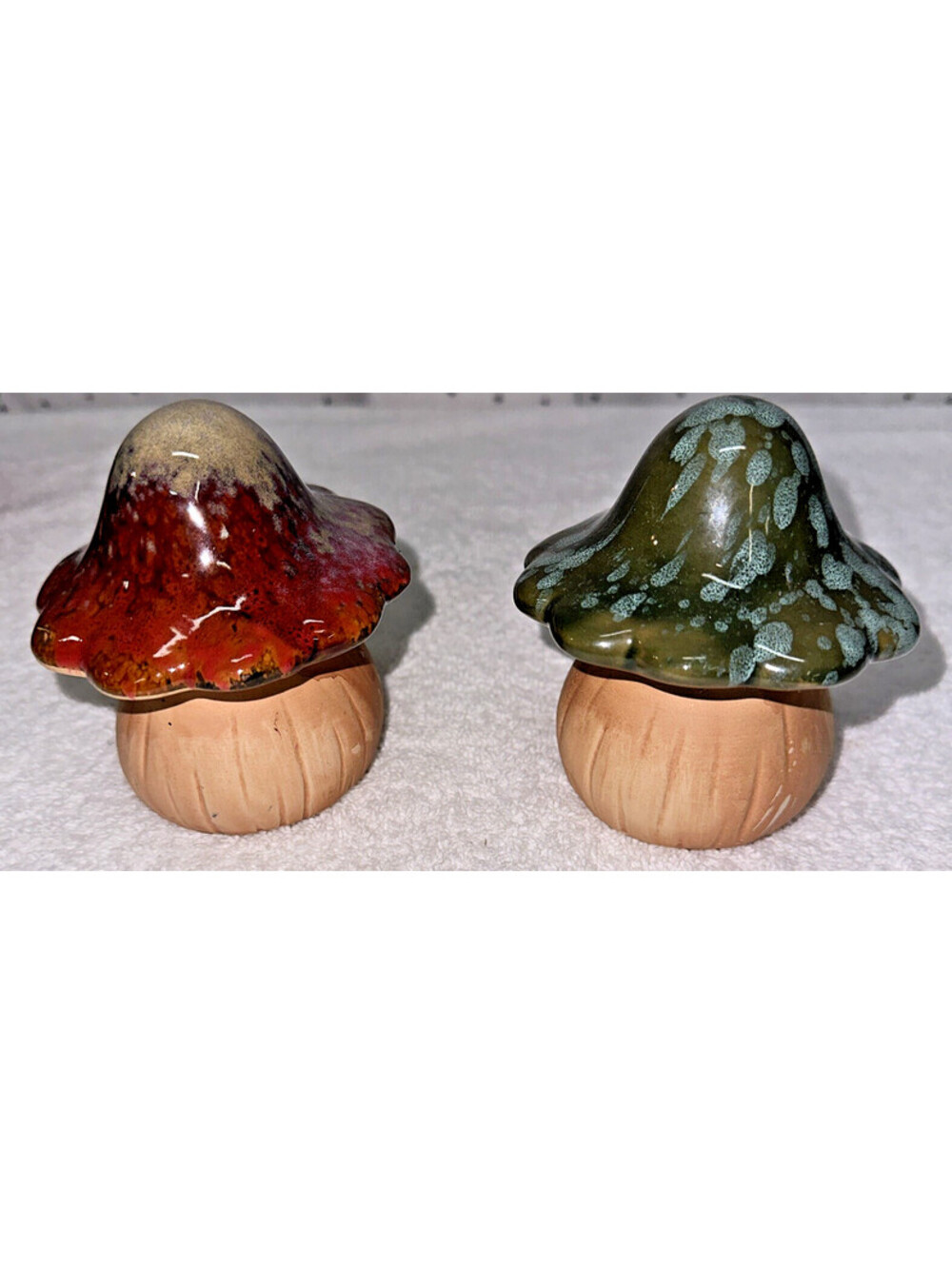 4" Tall Drip Glazed Ceramic Mushroom Figurine Decorations Shrooms Lot of 2